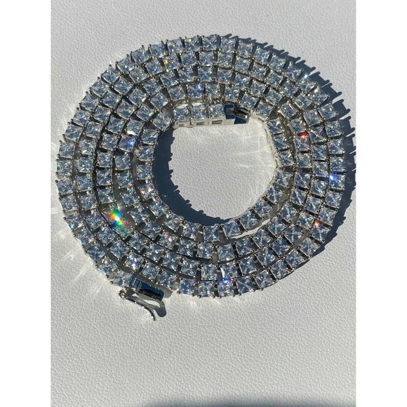 Harlembling Silver Tennis Chain Baguette Necklace